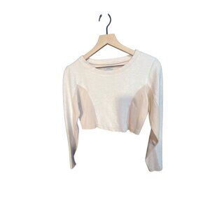Urban Outfitters White & Beige Long Sleeve Cropped Top Medium Textured‎ & Ribbed
